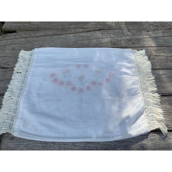 Vintage 1930s Art Deco Linen Fringed Pillow Cover Embroidered Vase Flowers - Picture 6 of 16